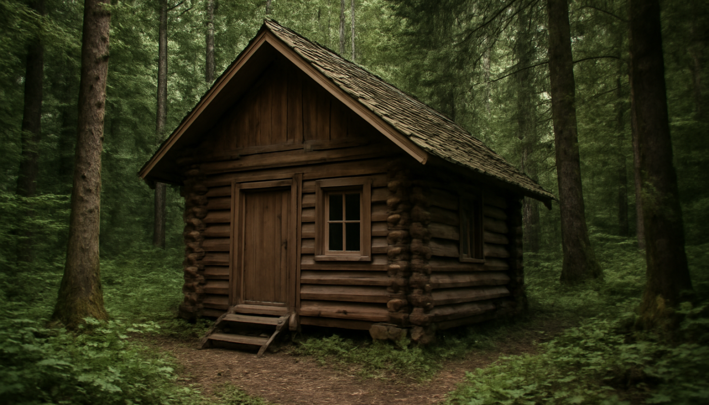 cabane en bois au milieu de la forêt
