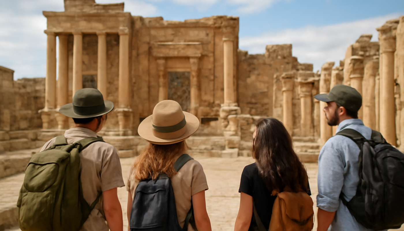 voyageurs visitant un site historique
