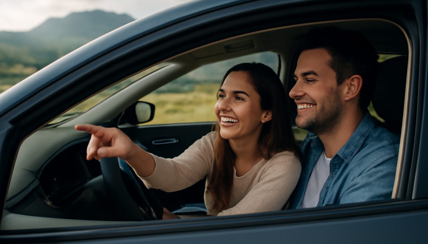 couple découvrant une destination proche en voiture
